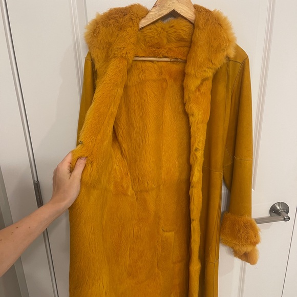 Custom real fox fur penny lane coat jacket orange suede long duster style - Picture 7 of 12